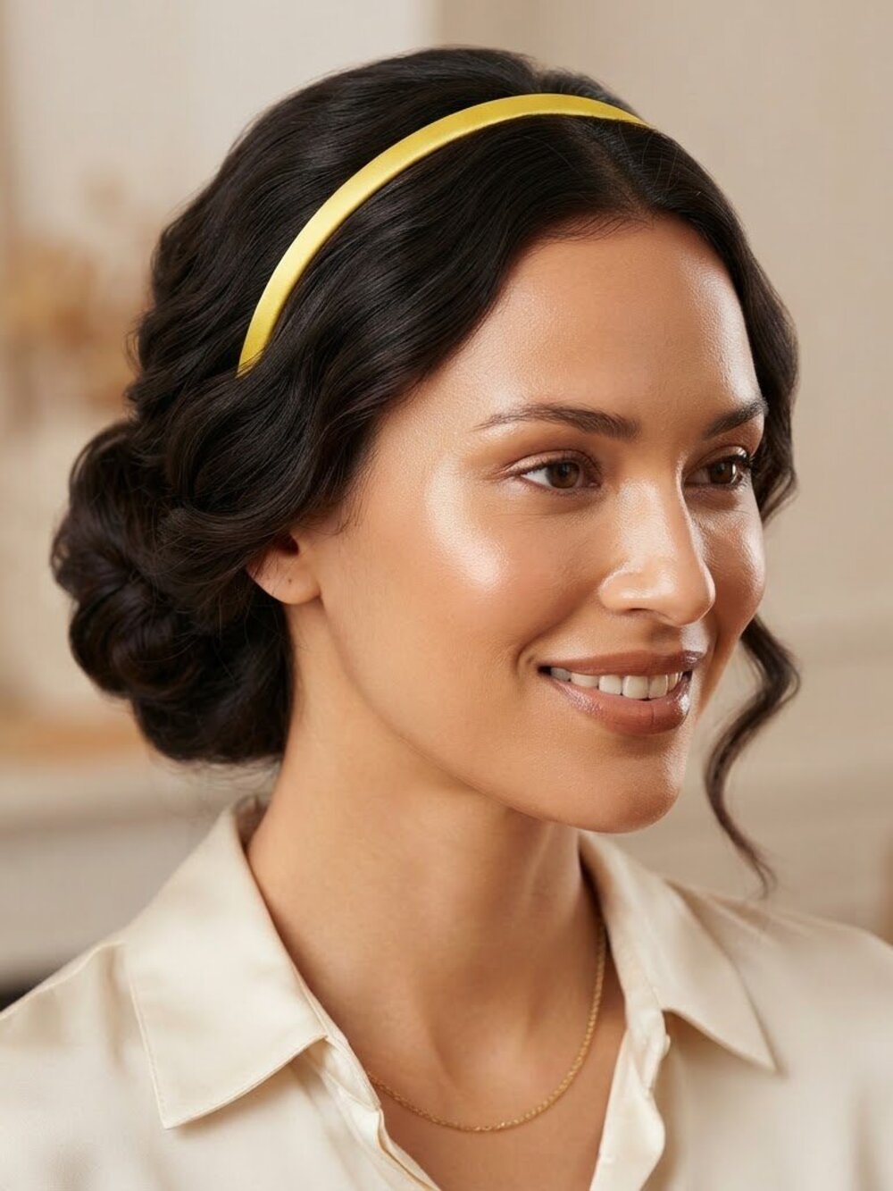 Satin Thin Headband Head Band Yellow